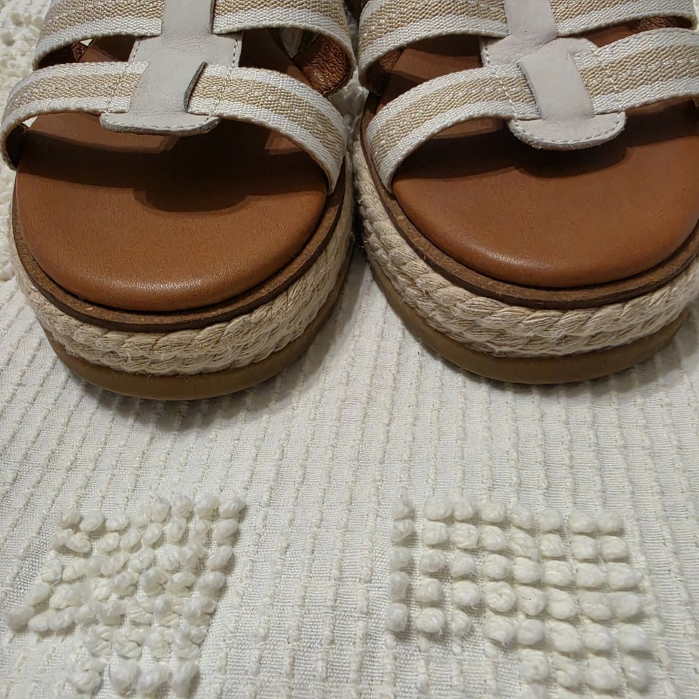Lucky Brand Emiley Strappy Platform Sandals Size 9M Espadrille Ivory Beige Style - Picture 8 of 11